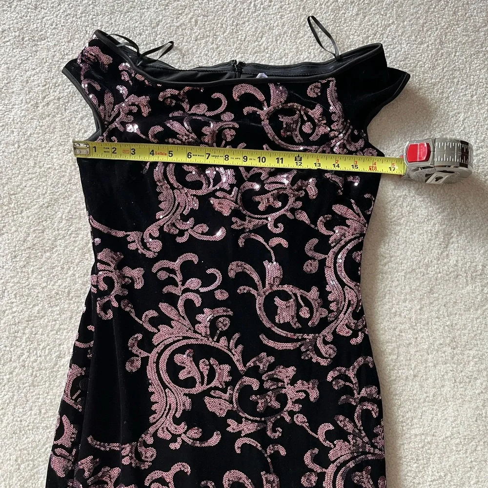 Eliza J. Black π Velvet & Pink Sequin Sleeveless Gown Formal Maxi Dress Sz 6 - Picture 7 of 14